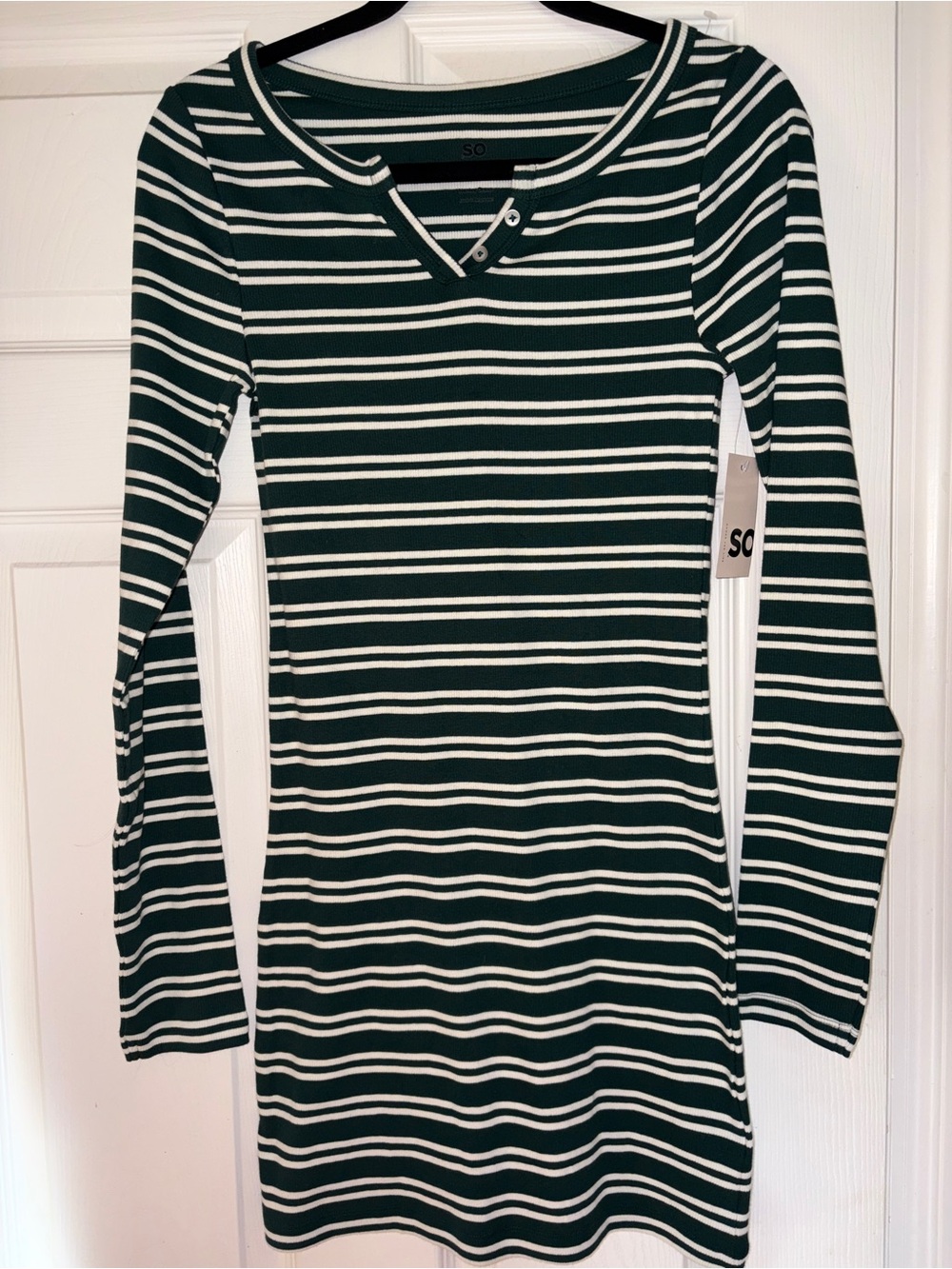 Kohl's SO Green and White Striped Long Sleeve Dress